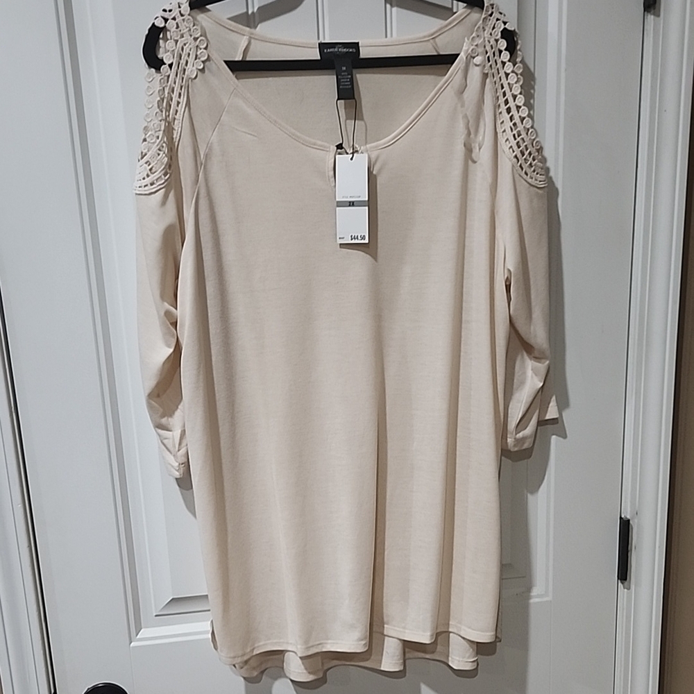 Karen Brooks Women's Cream Cold Shoulder Top